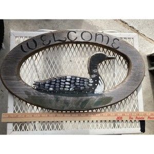 Loon - WELCOME Sign - Handmade Hand Painted Black and White Plaque